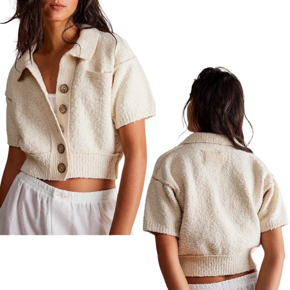 Free People, NWT We The Free ‘Molli’ Knit Sweater Shirt, Buttons, Ivory X-Small - Picture 1 of 16